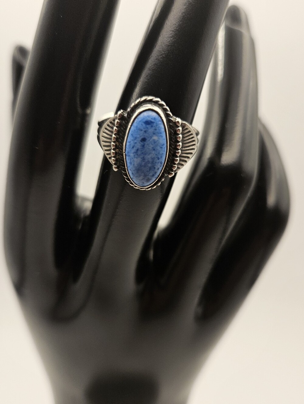 Vintage Southwestern Sterling Silver Blue Polished Stone Cabochon Ring Size 6.5